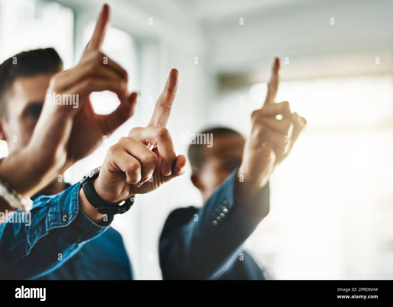 Office raising hands hi-res stock photography and images - Alamy