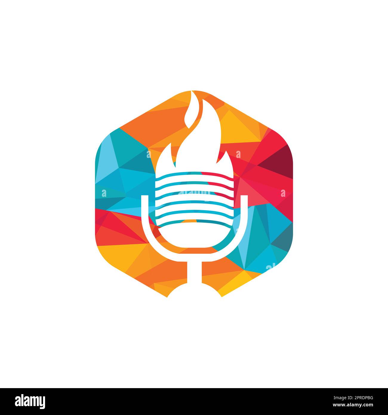 Fire Podcast logo design template. Flame fire podcast mic logo vector