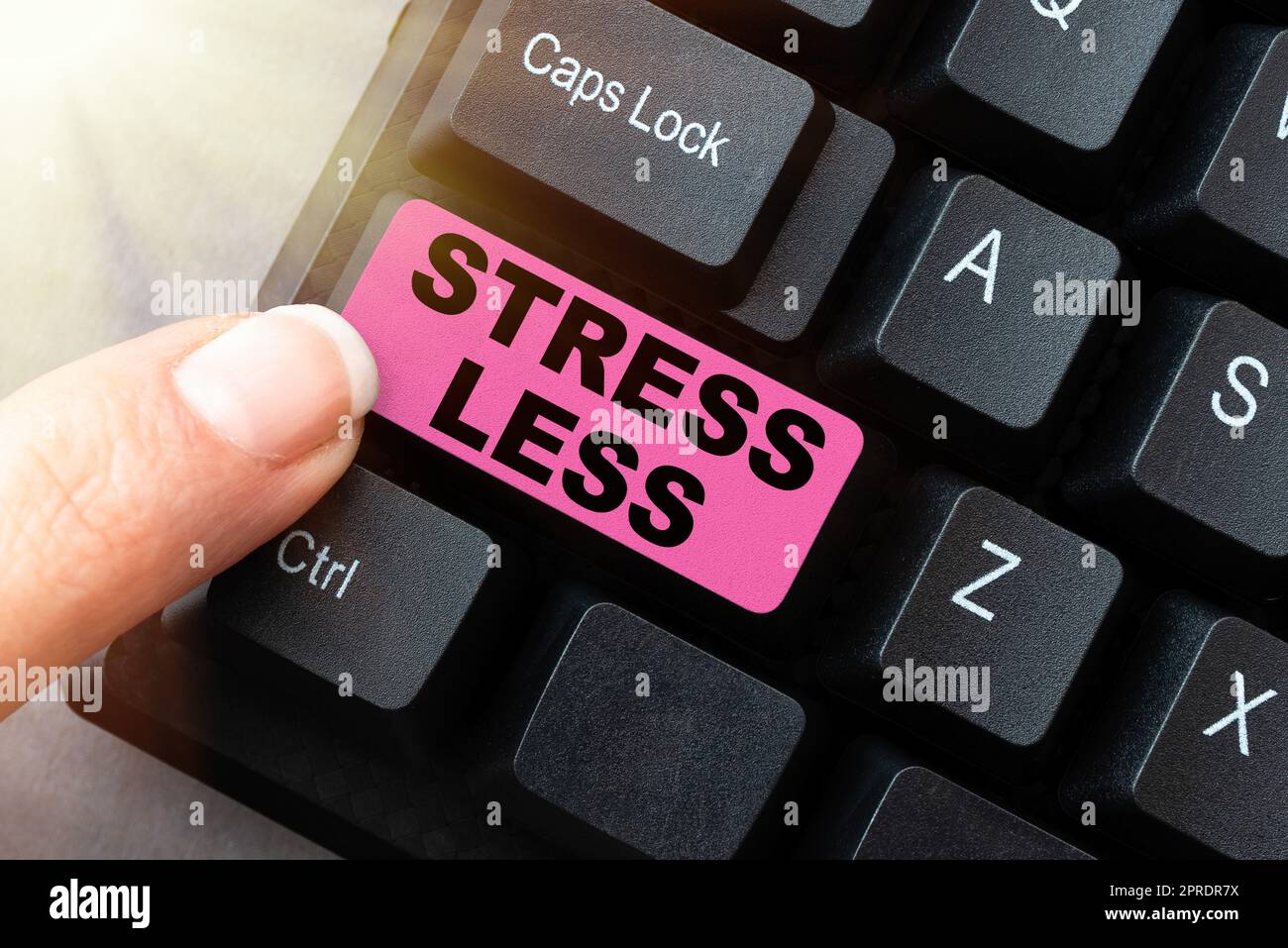 Conceptual caption Stress Less. Business concept Stay away from problems Go out Unwind Meditate Indulge Oneself -48662 Stock Photo