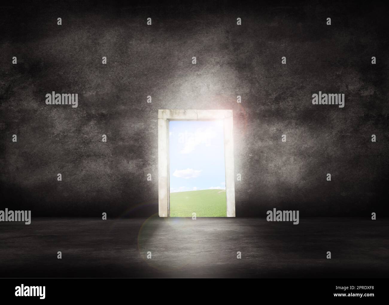 CGI rendering of a doorway into a bright future or opportunity for