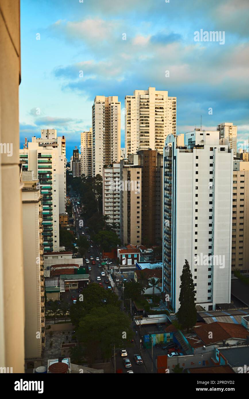 Skyscrapers is a testament to humankinds progress. a cityscape. Stock Photo