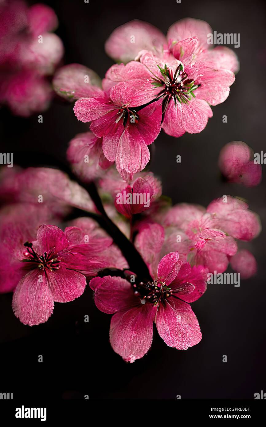 pink blossom on a black background vertical composition Stock Photo