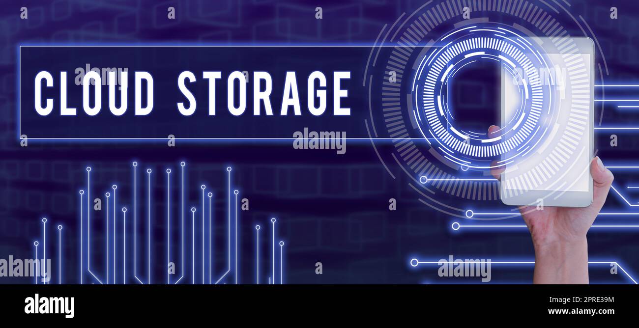 Conceptual caption Cloud Storage, Word for computing connect devices to cloud data on remote storage Stock Photo