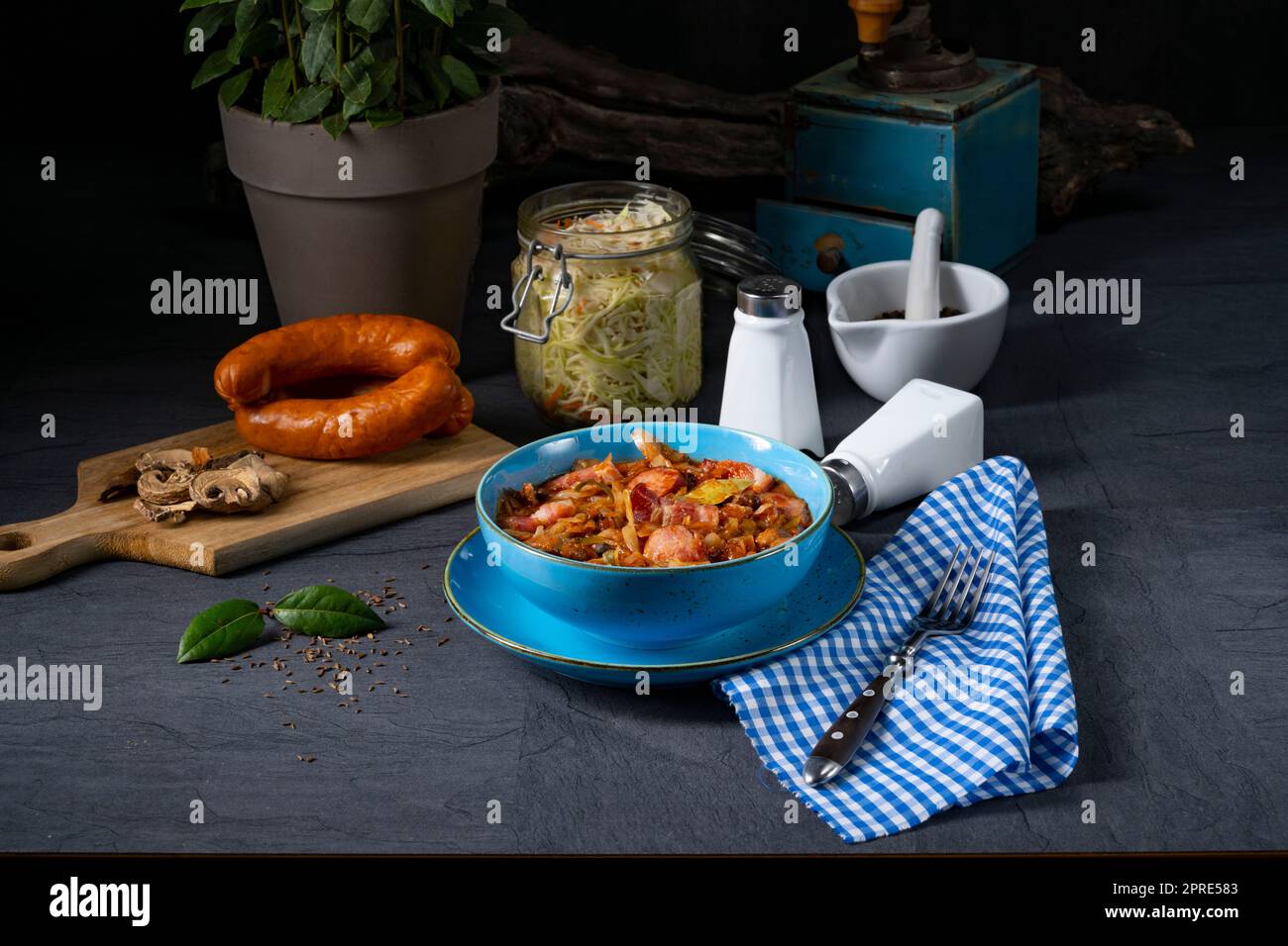 Polish bigos with sausage and mushrooms Stock Photo Alamy