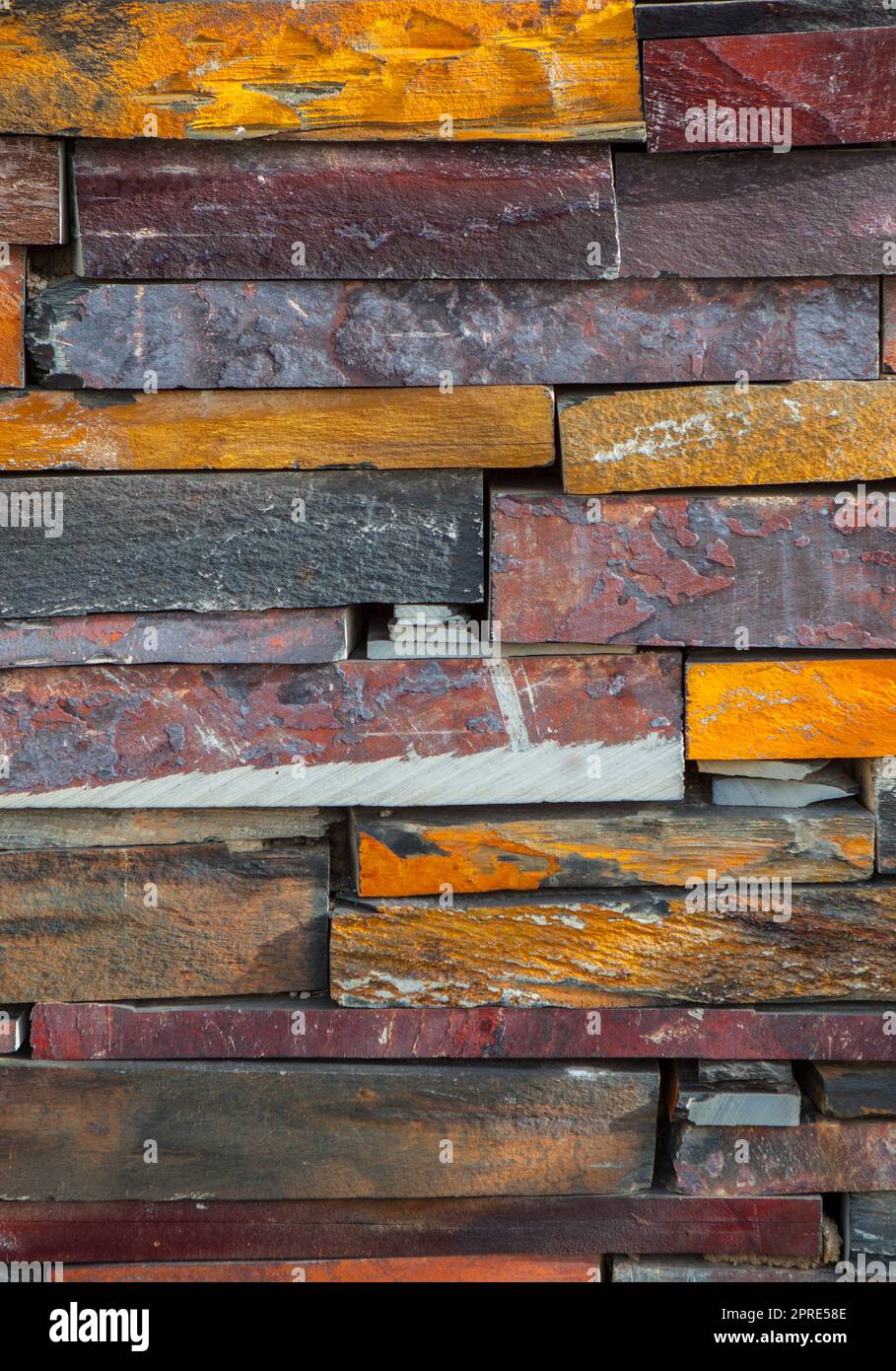 Natural colorful rust slate wall. Thick Slabs Stock Photo