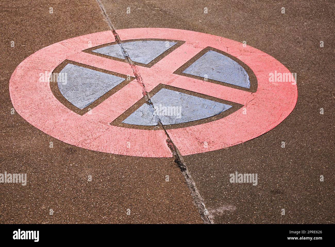 No parking sign as a lane marking or road marking on a road Stock Photo