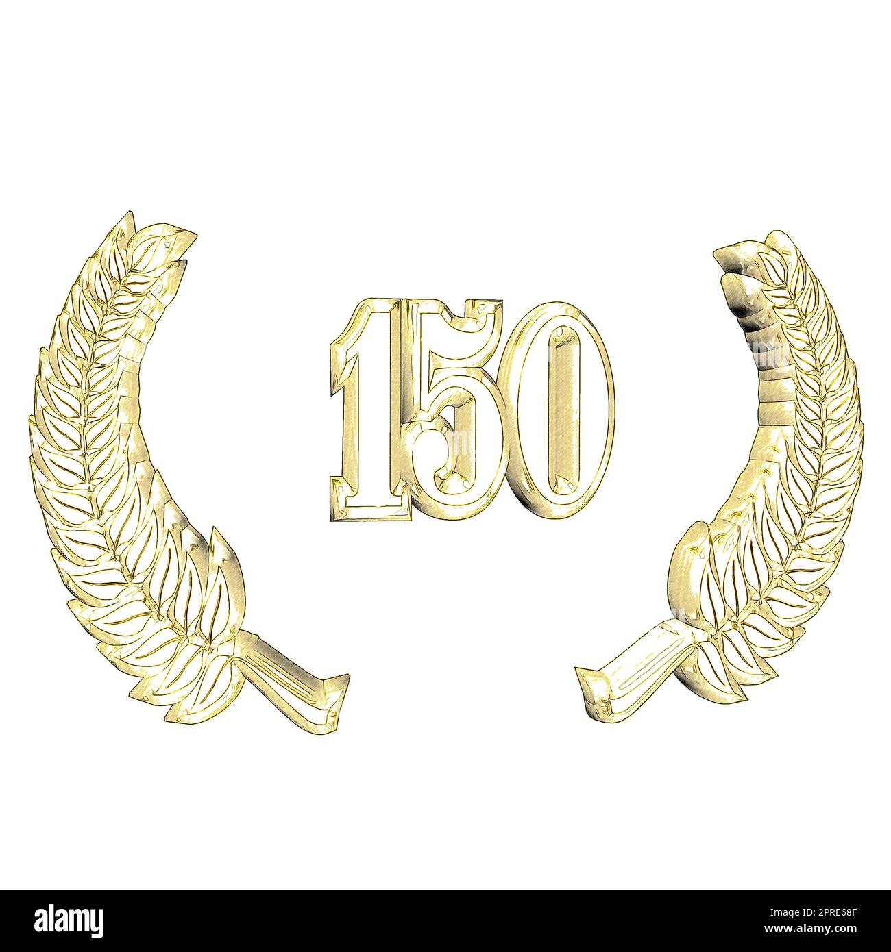 Number 150 with laurel wreath or honor wreath as a 3D-illustration, 3D-rendering Stock Photo