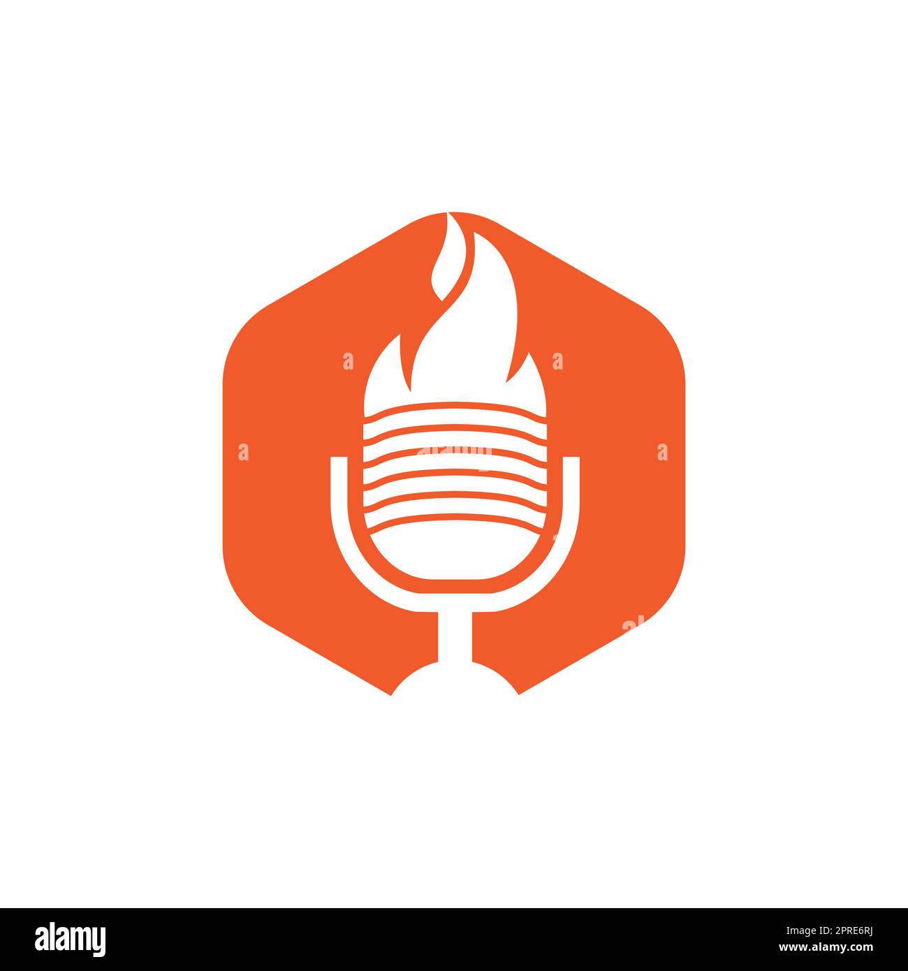 Fire Podcast logo design template. Flame fire podcast mic logo vector