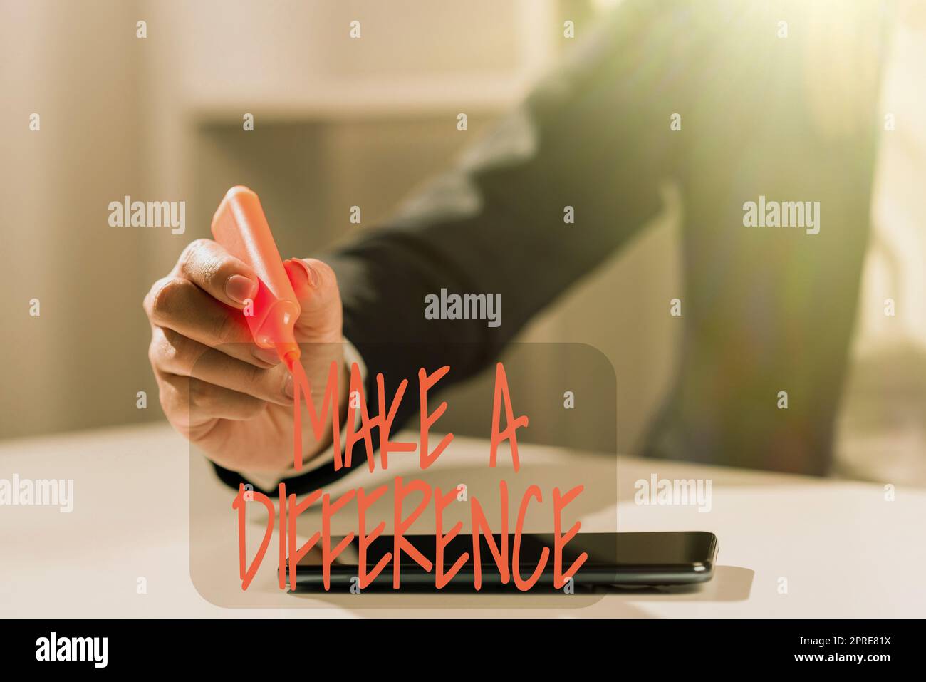 Hand writing sign Make A DifferenceMark an effect on a person or ...