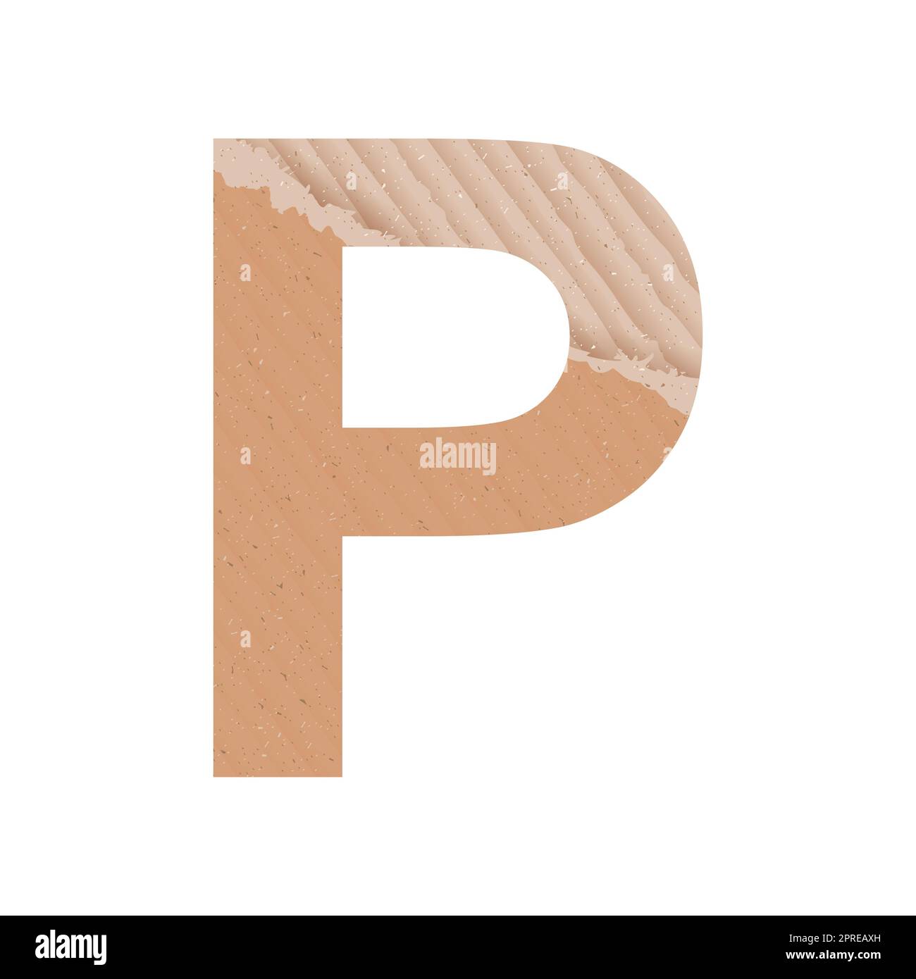 Letter P of the English alphabet, gray paper cardboard texture on white ...