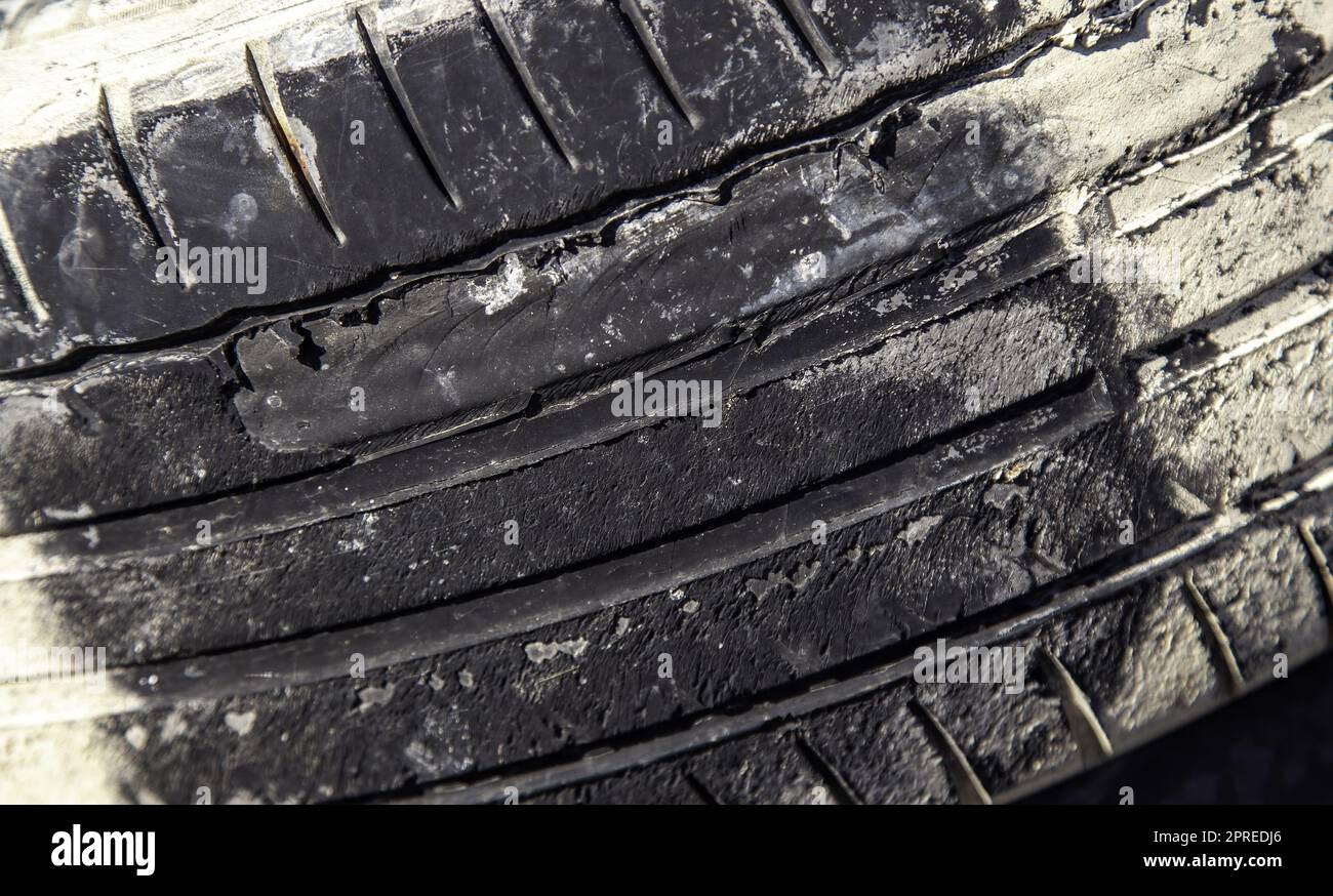 Detail of old car tires, environmental disaster, recycling Stock Photo