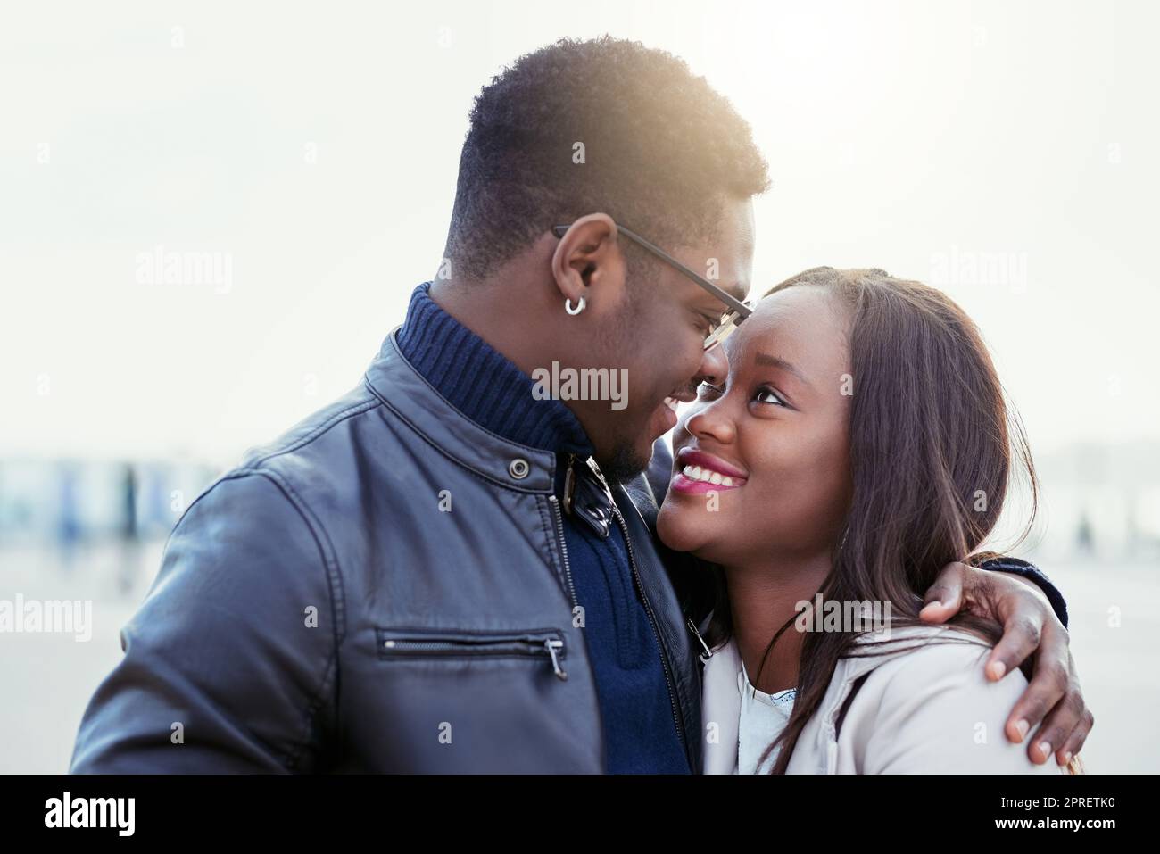 Im so lucky to call you mine. an affectionate young couple bonding together outdoors. Stock Photo