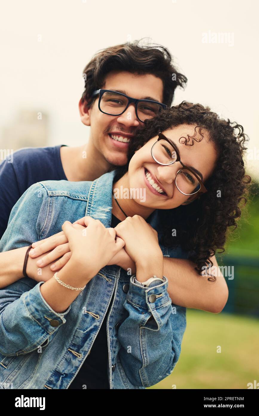 To be young and in love is a glorious thing. Portrait of a teenage couple outdoors. Stock Photo