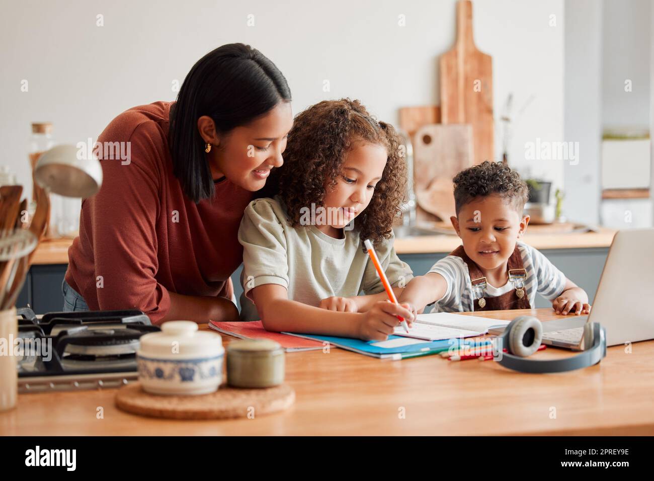 Homeschool, education and distance learning for children while mother