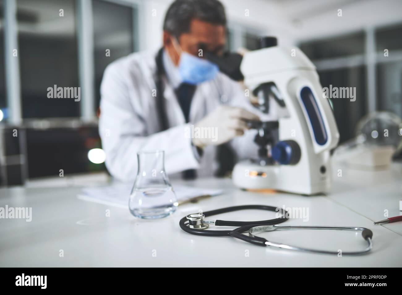 Where medical solutions are made. a stethoscope on a laboratory table