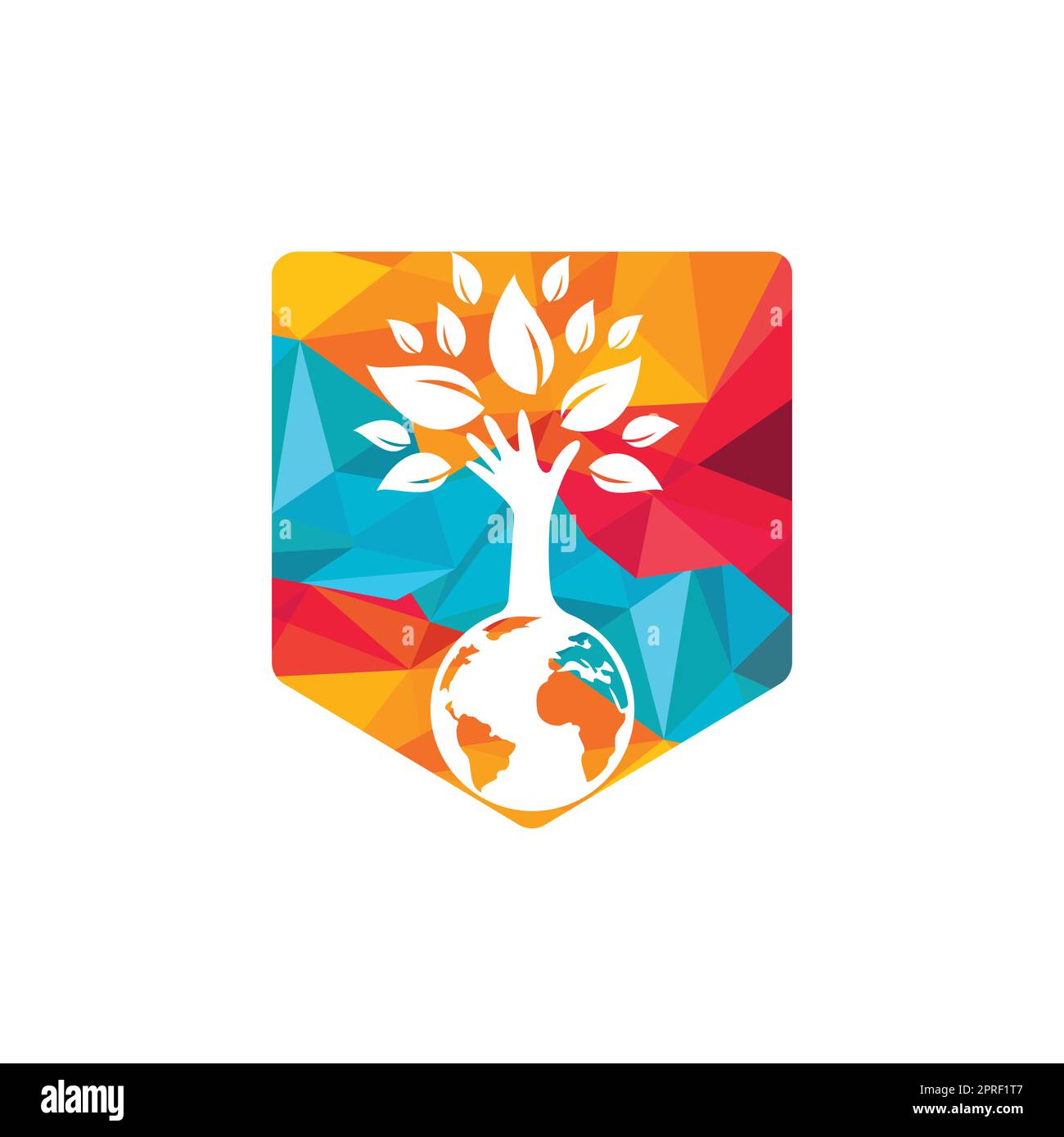 Globe and hand tree vector logo design. Ecology and sustainable concept ...