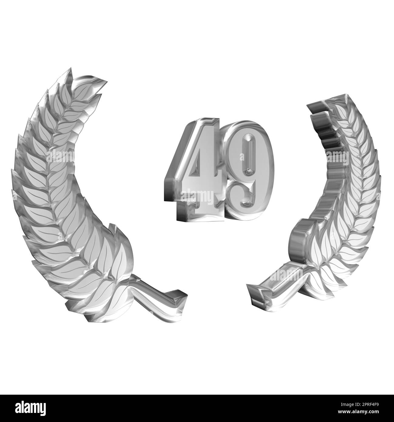 Number 49 with laurel wreath or honor wreath as a 3D-illustration, 3D-rendering Stock Photo
