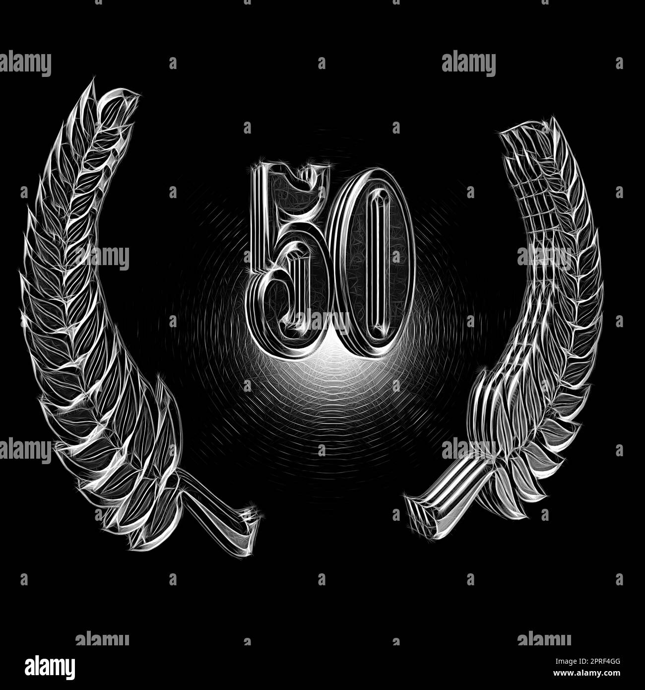 Number 50 with laurel wreath or honor wreath as a 3D-illustration, 3D-rendering Stock Photo