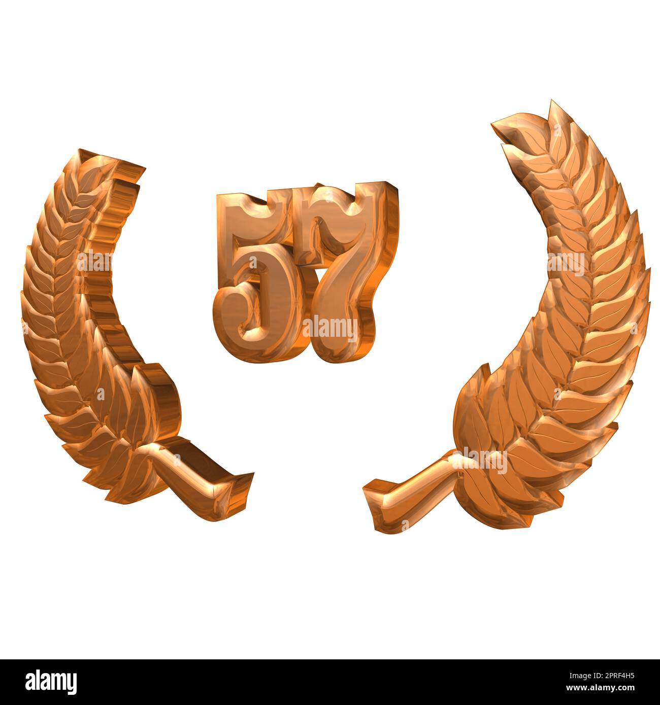 Number 57 with laurel wreath or honor wreath as a 3D-illustration, 3D ...