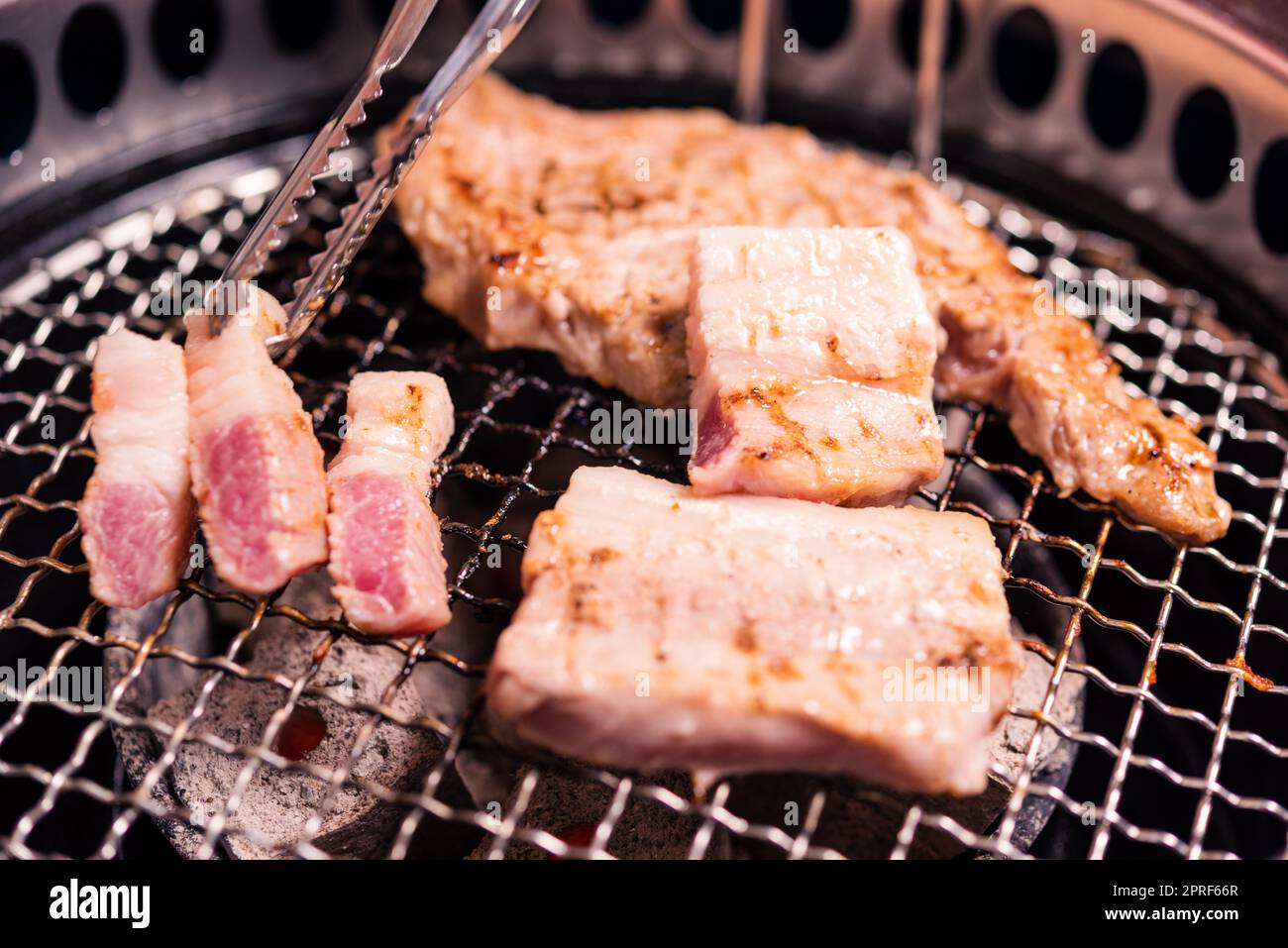 Korean beef barbecue on hot coals. Grilling meat pork Korean BBQ