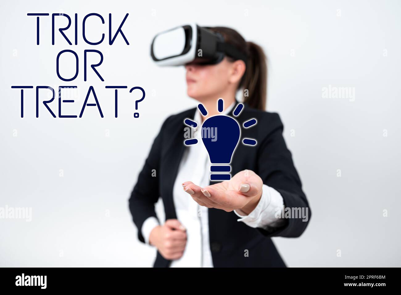 Sign displaying Trick Or Treat. Conceptual photo Halloween tradition consisting in asking for sweets Businessman in suit holding open palm symbolizing successful teamwork. Stock Photo