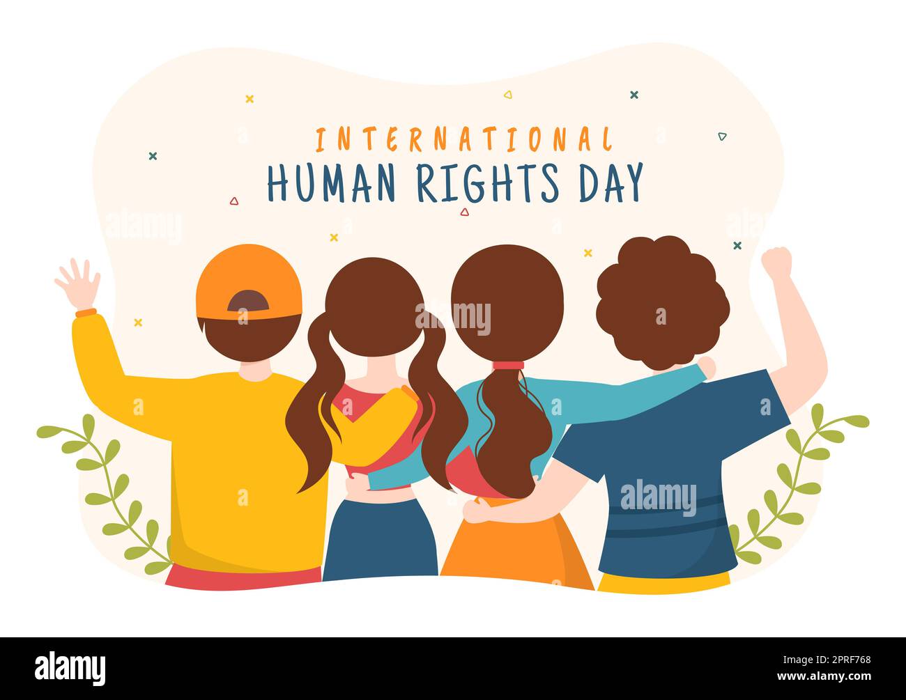 human rights day template hand drawn flat cartoon illustration with hands raised breaking chains or holding hand design 2PRF768