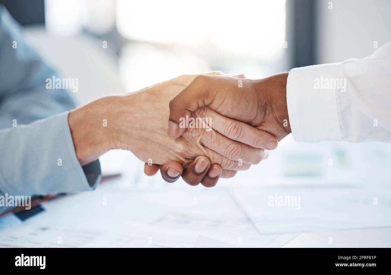 Business, deal and partnership handshake with diversity people shaking