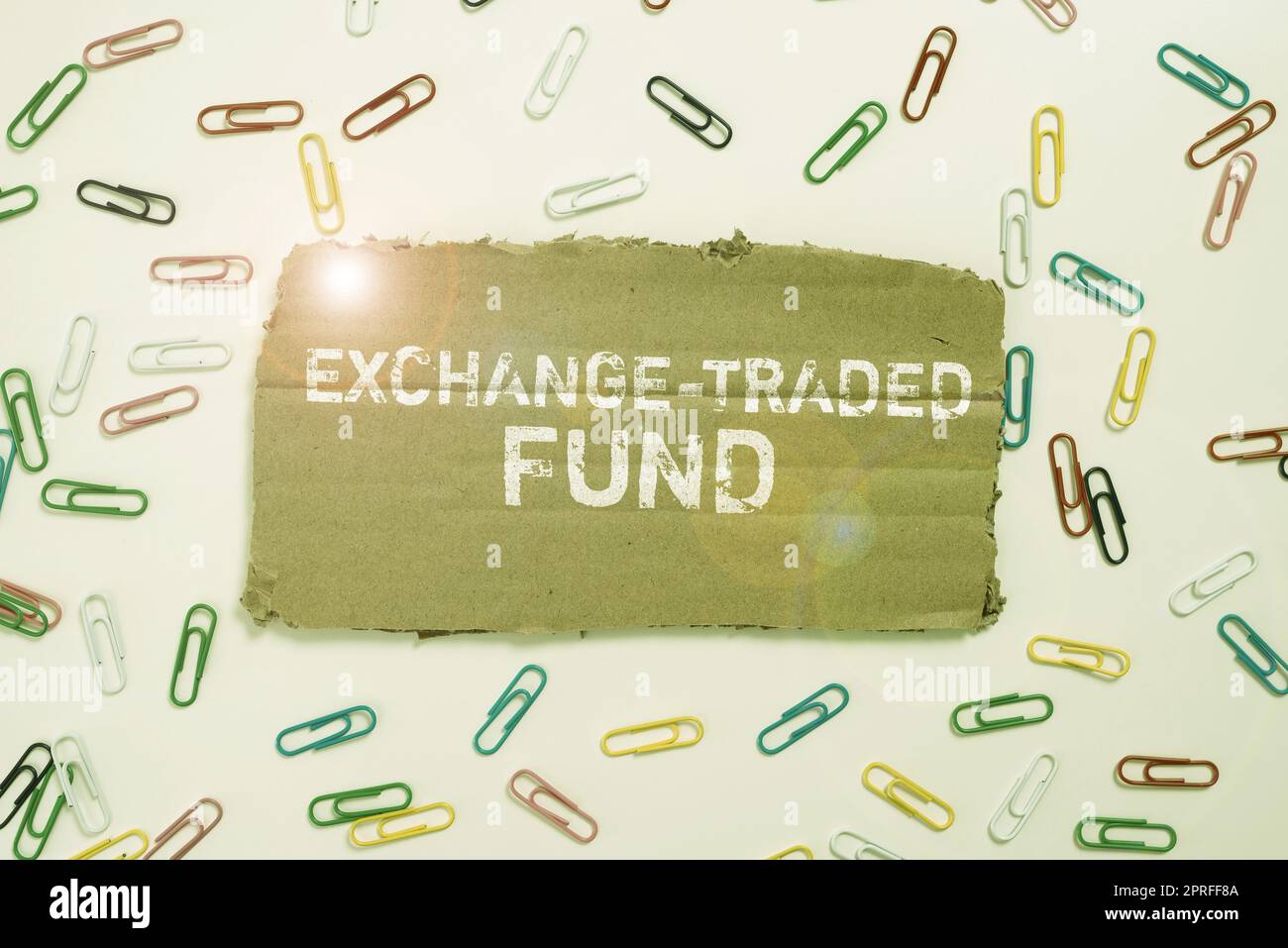 Handwriting text Exchange Traded Fund. Business overview Marketable security that tracks a stock index Stock Photo