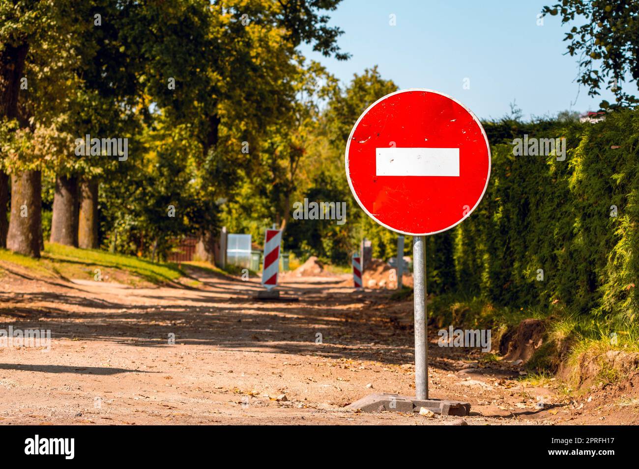 Road works and closed road Stock Photo