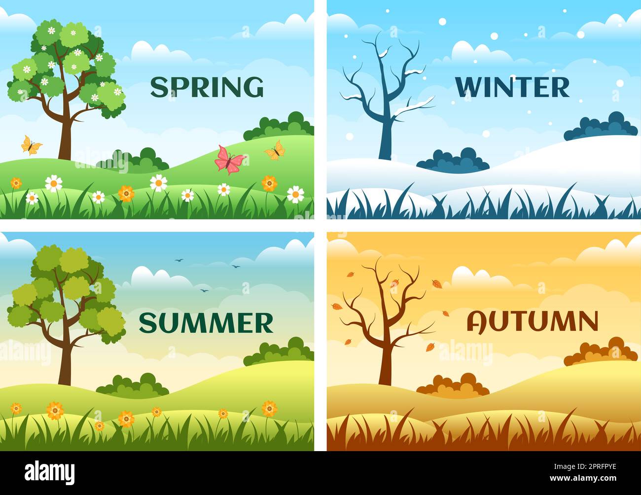 Scenery of the Four Seasons of Nature with Landscape Spring, Summer ...