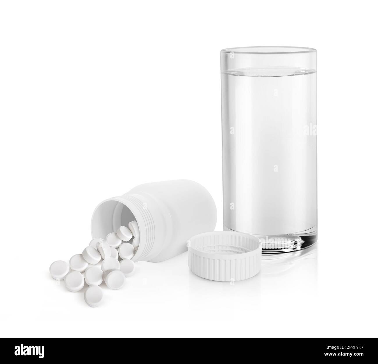 Complete prescription set up showing a glass of water, a white blank