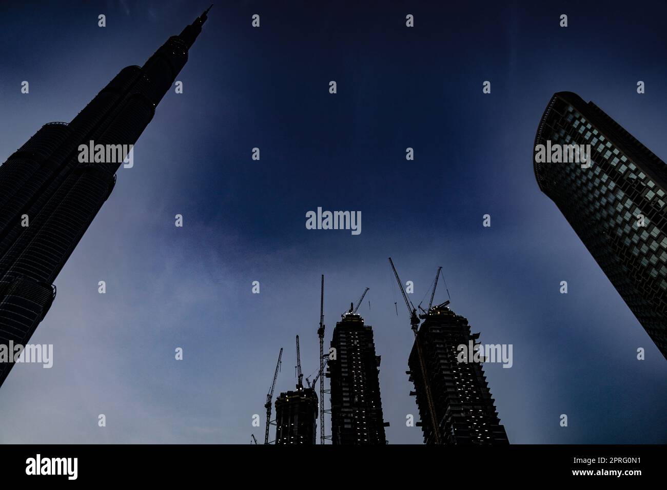 Dubai building and morning ray Stock Photo