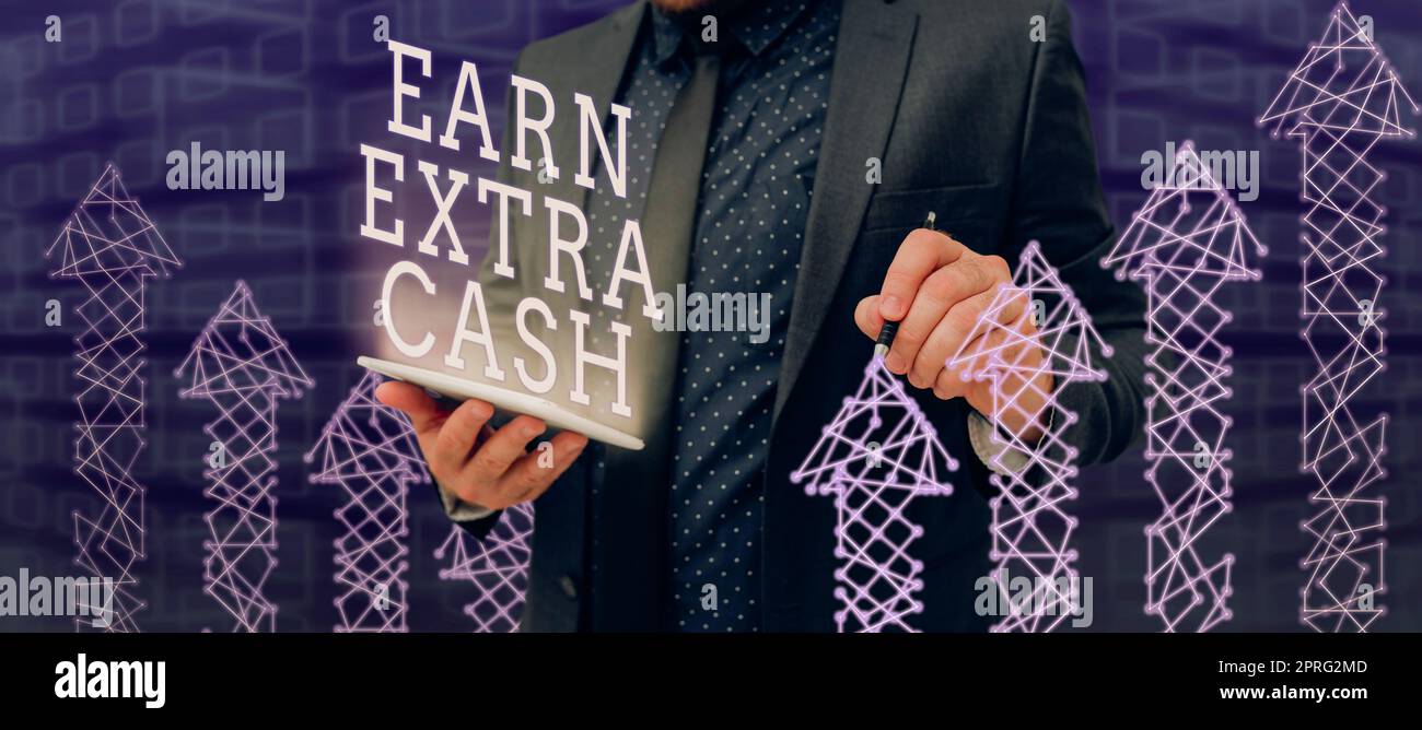 Text showing inspiration Earn Extra Cash. Business approach Make additional money more incomes bonus revenue benefits Stock Photo