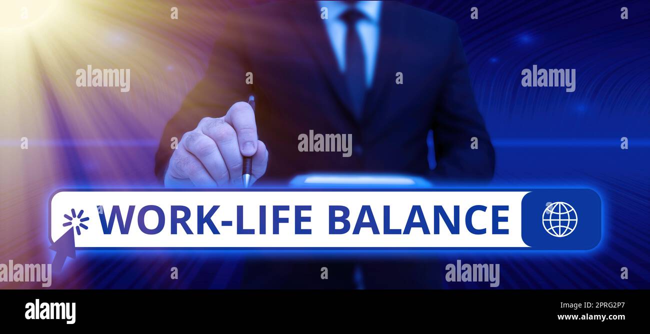 Hand writing sign Work Life Balance. Business concept Division of time ...