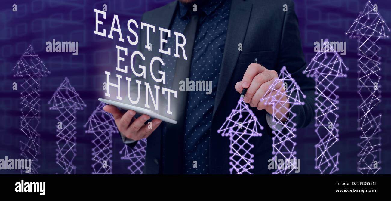 Text sign showing Easter Egg Hunt. Concept meaning Searching special