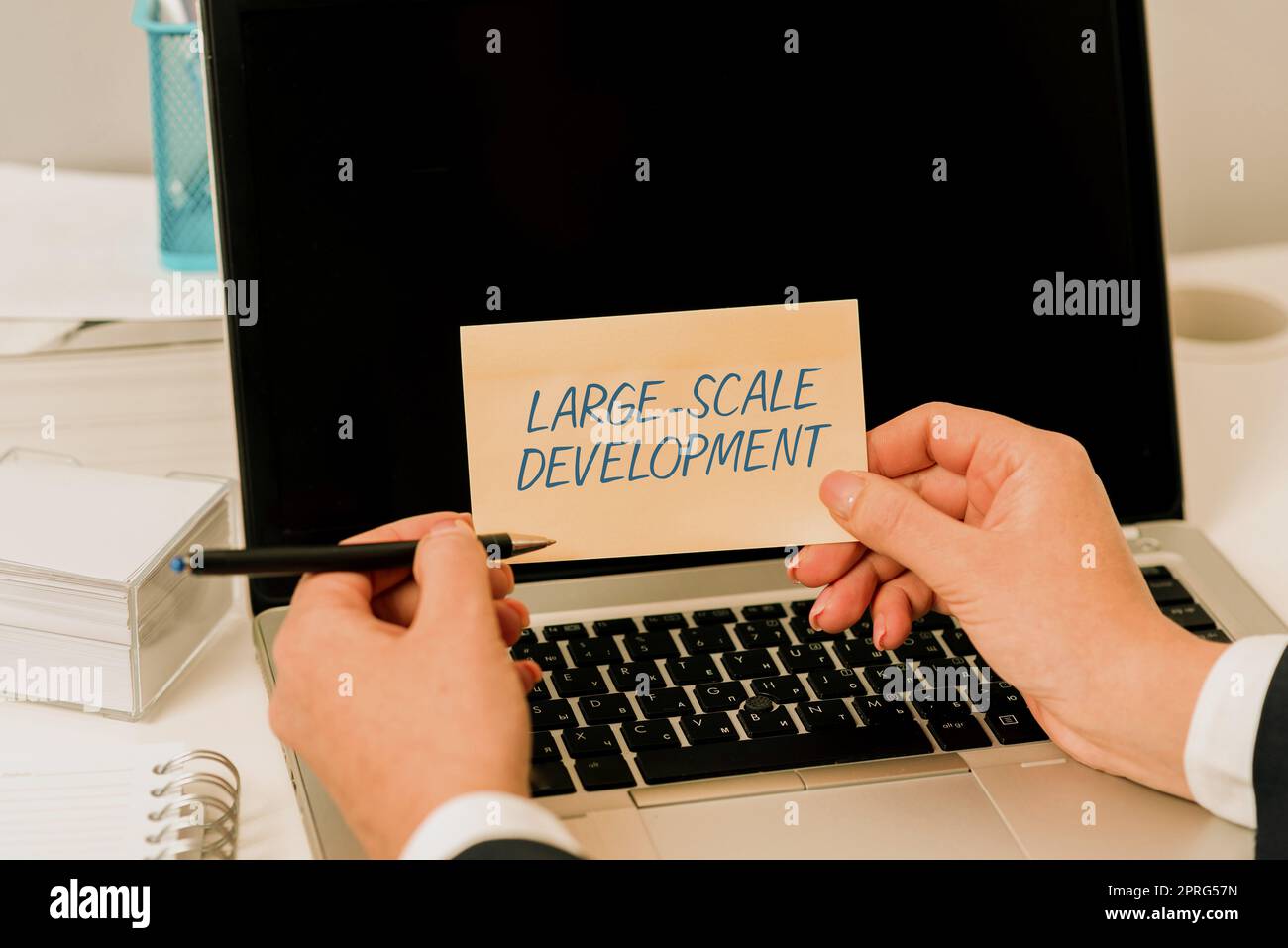 Sign displaying Large Scale Development. Business concept Develop on an extensive basis grow up a lot Important Messages Presented On Notes With Memos, Pins And Pens Around. Stock Photo