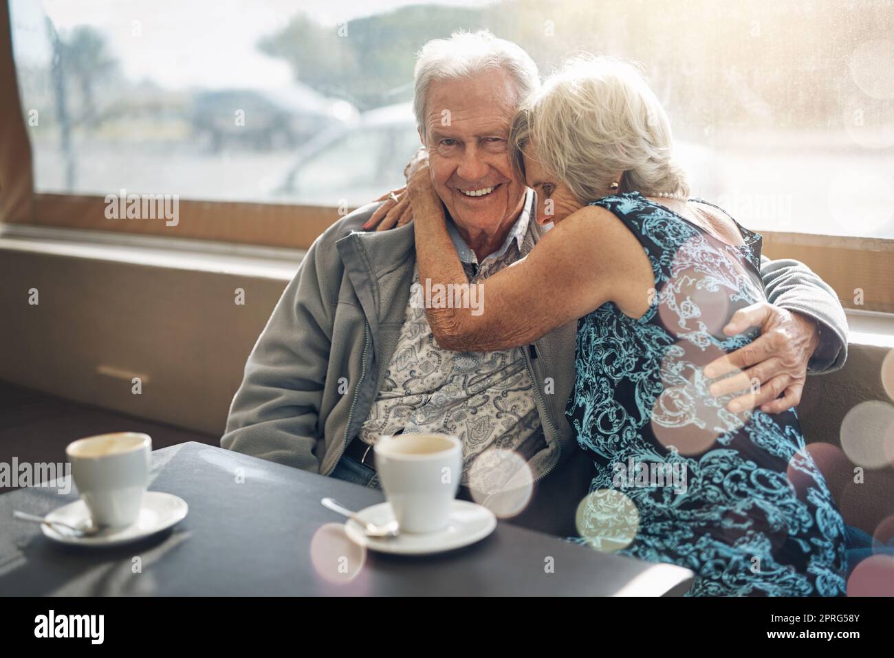 Keeping the romance alive with a good old coffee date. a mature couple spending the day together. Stock Photo