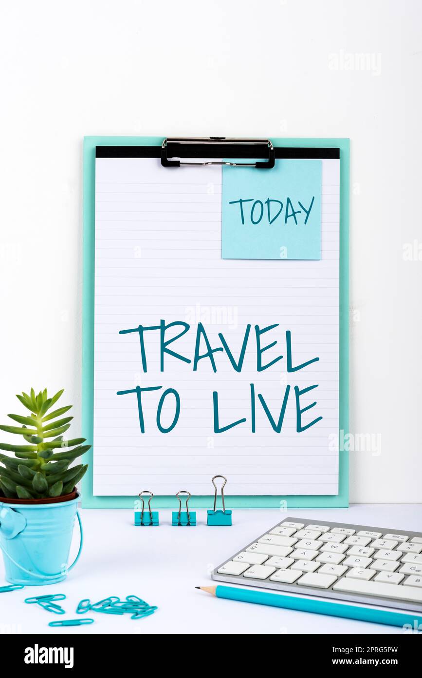 Conceptual display Travel To Live. Word Written on Get knowledge and exciting adventures by going on trips Cloud Thought Bubble With Template For Web Banners And Advertising. Stock Photo
