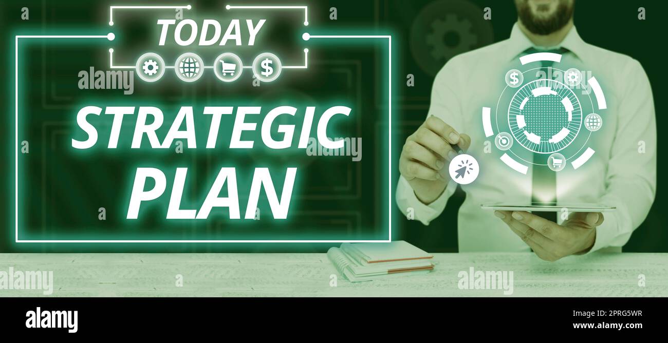 Conceptual display Strategic PlanA process of defining strategy and making decisions. Concept meaning A process of defining strategy and making decisions Stock Photo