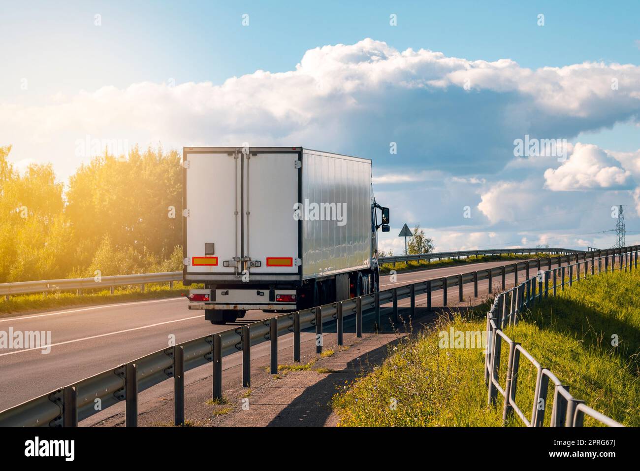 Transportation truck on summer country highway Stock Photo