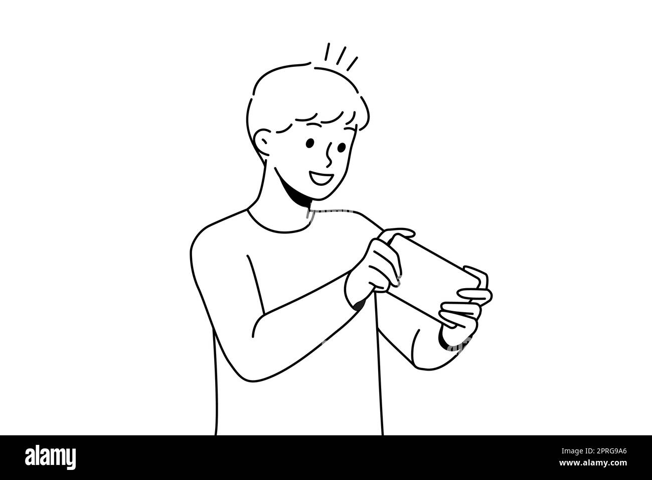 Happy boy child playing online game on cellphone. Smiling small kid