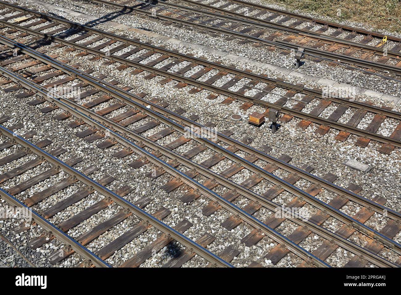 Rail lines merging on a main transportation route Stock Photo Alamy