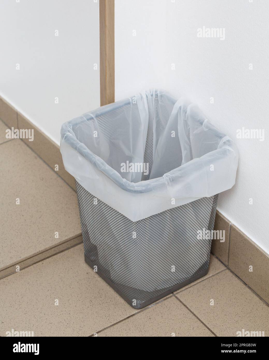 Close up of small trash can with recyclable garbage bag Stock Photo Alamy