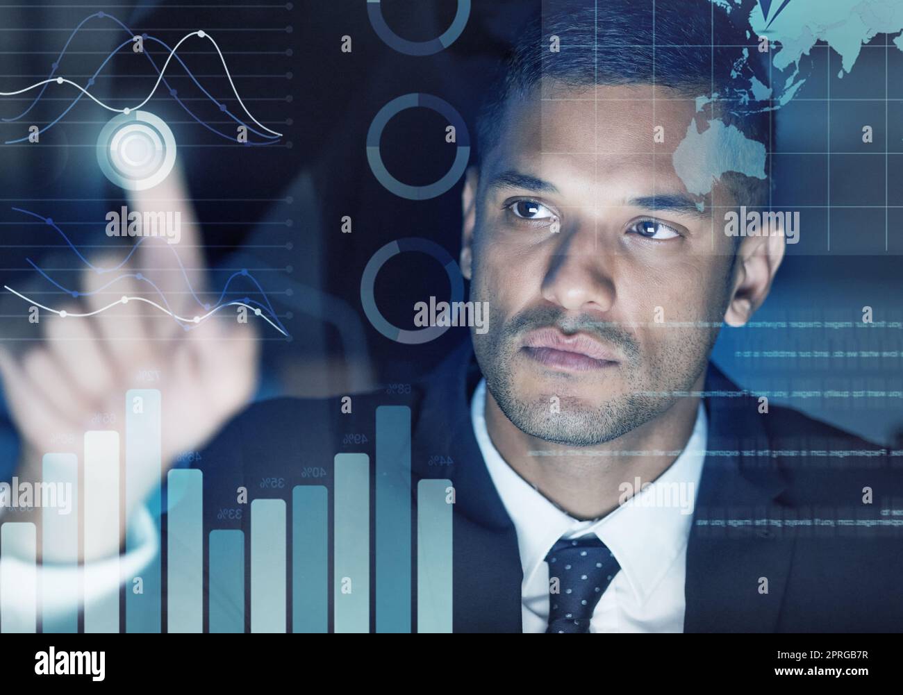 Digital infographics, web graphs and futuristic interface screen for ...