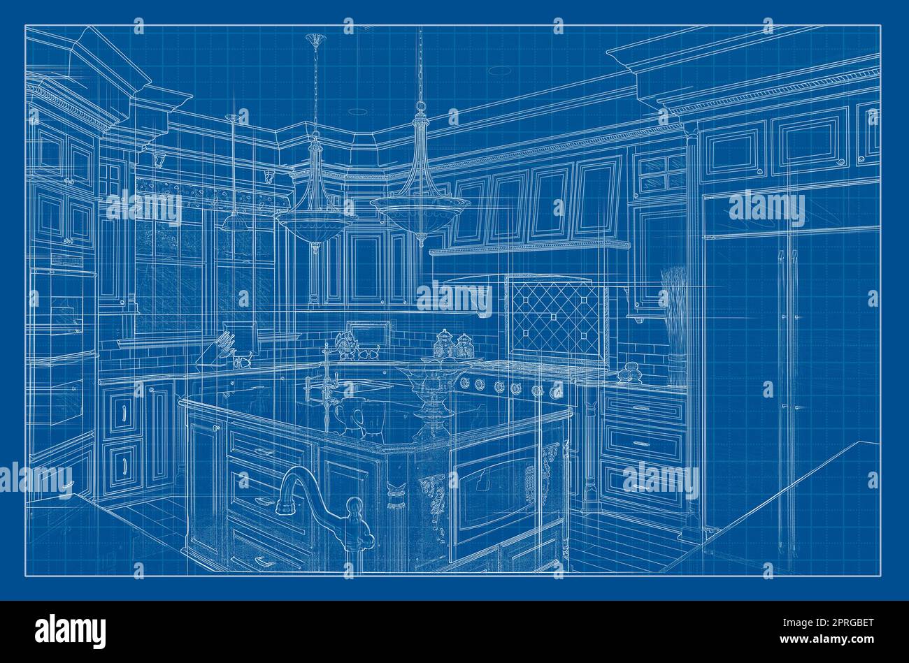Custom Kitchen Blueprint Design Drawing Stock Photo Alamy