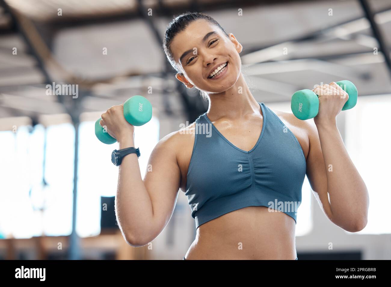 Sports woman dumbbells in hands hi-res stock photography and images - Alamy