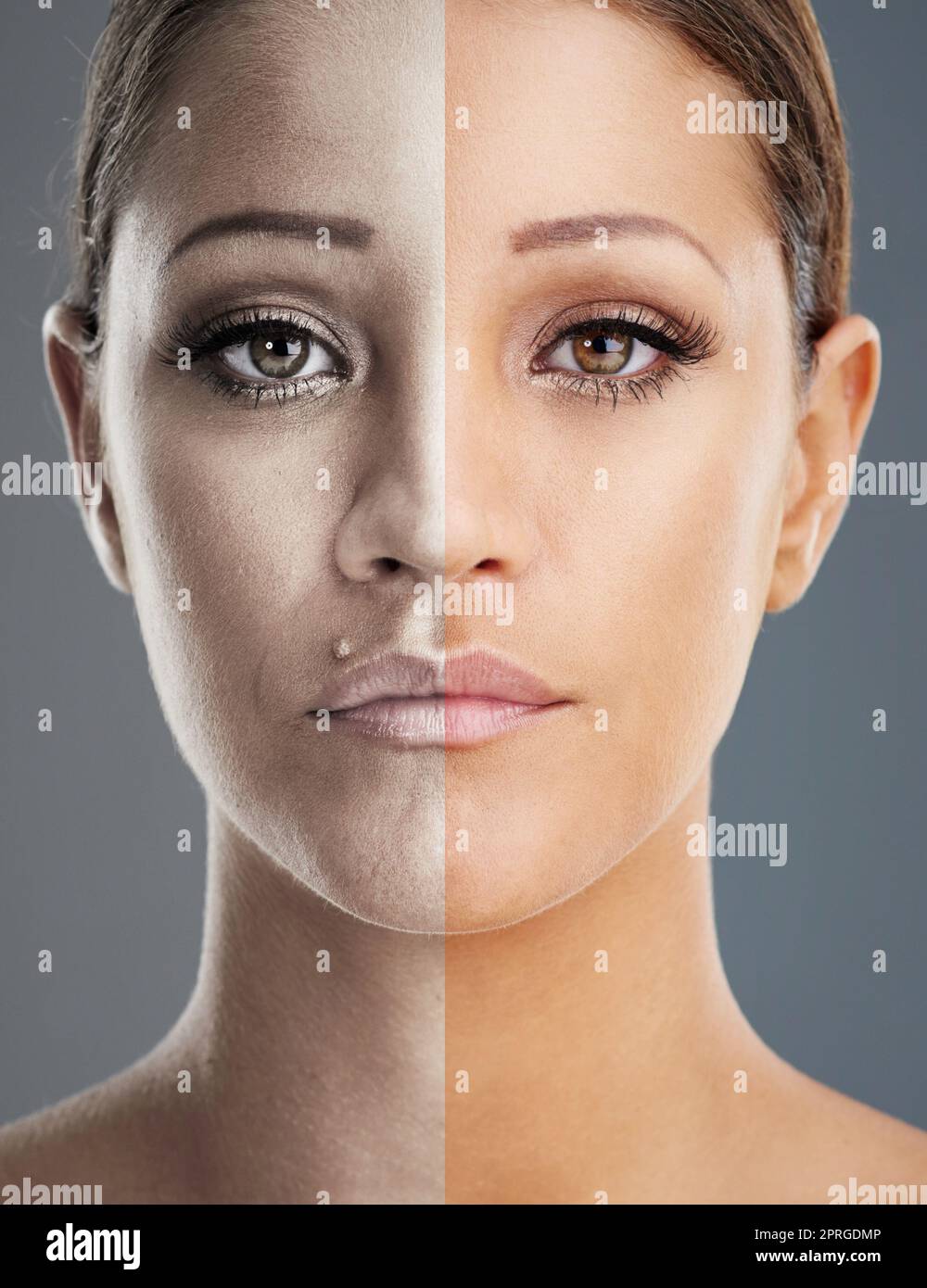 Ill show you my good side. Composite shot of a woman with and without