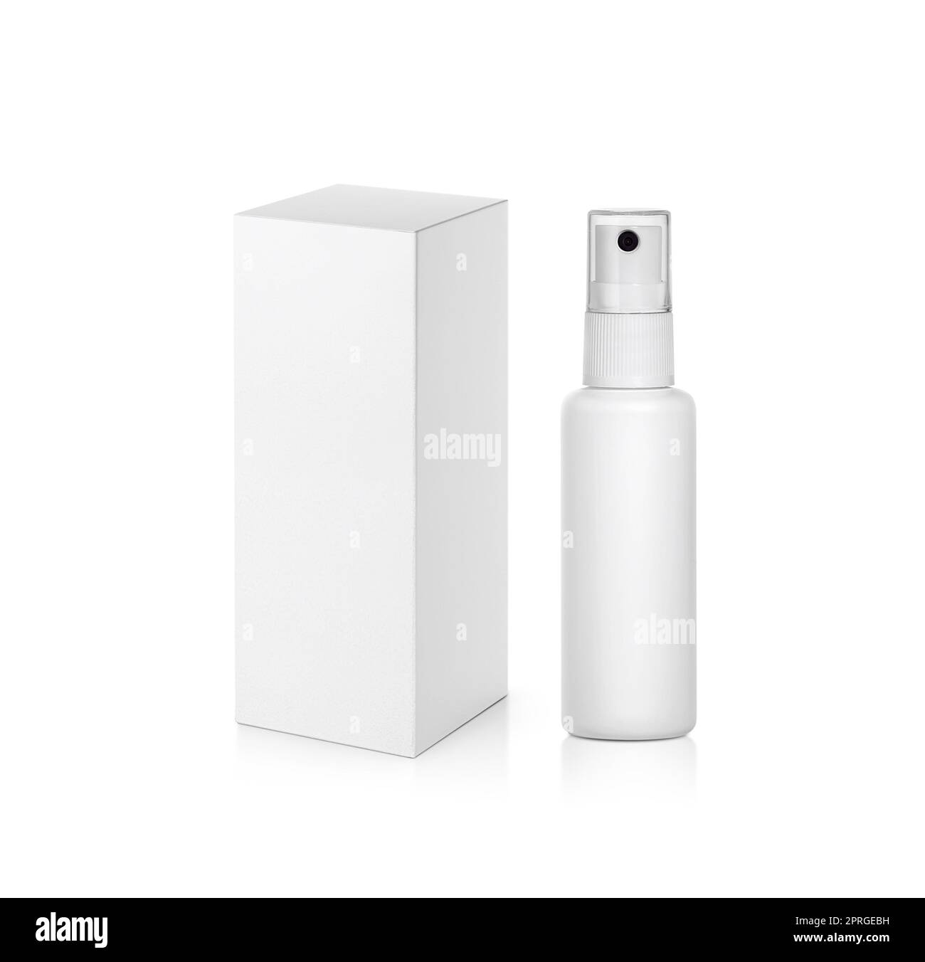 Plastic spray bottles blank and packaging isolated on white background