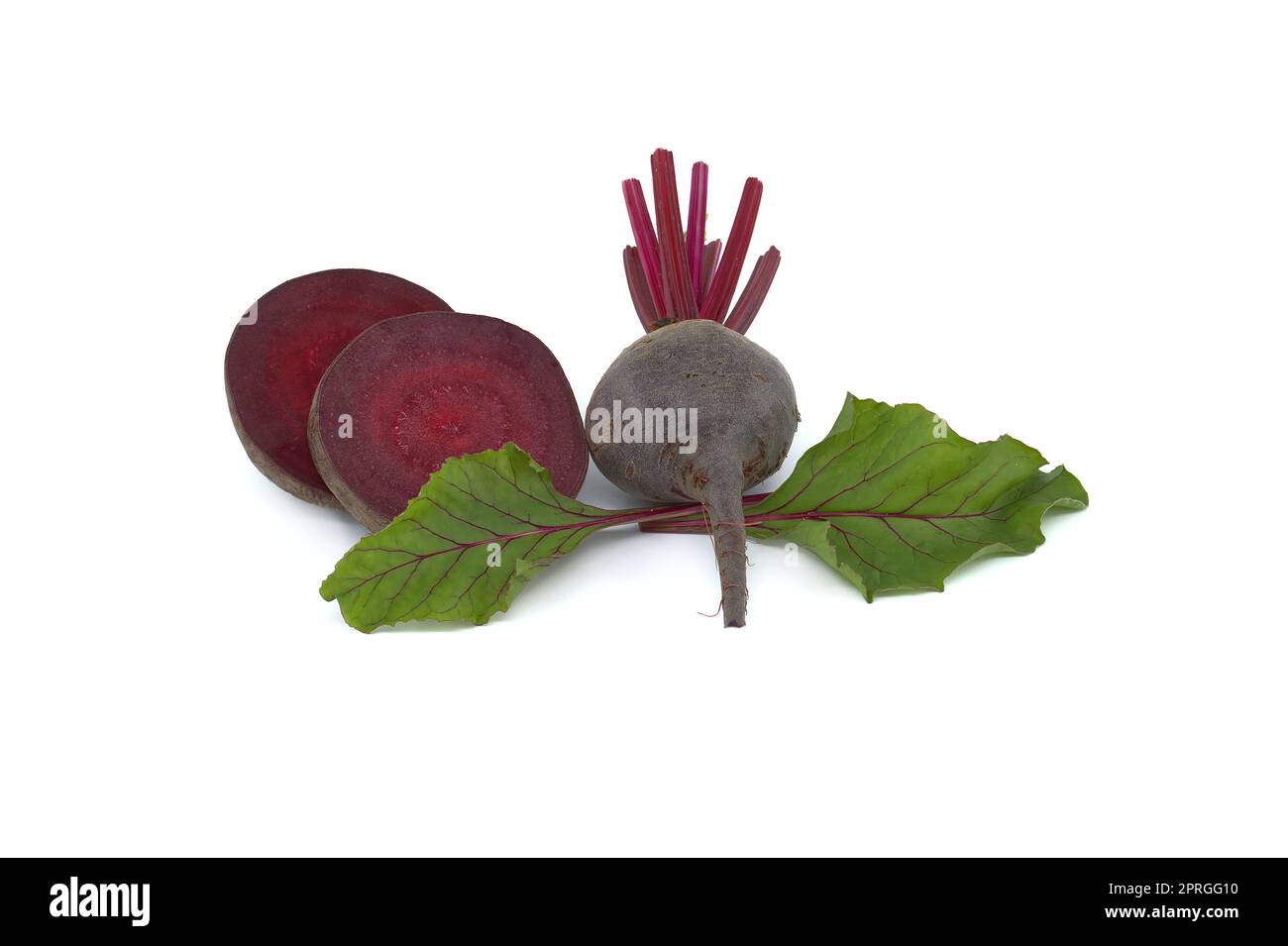 Sliced and whole fresh beetroot over whit Stock Photo