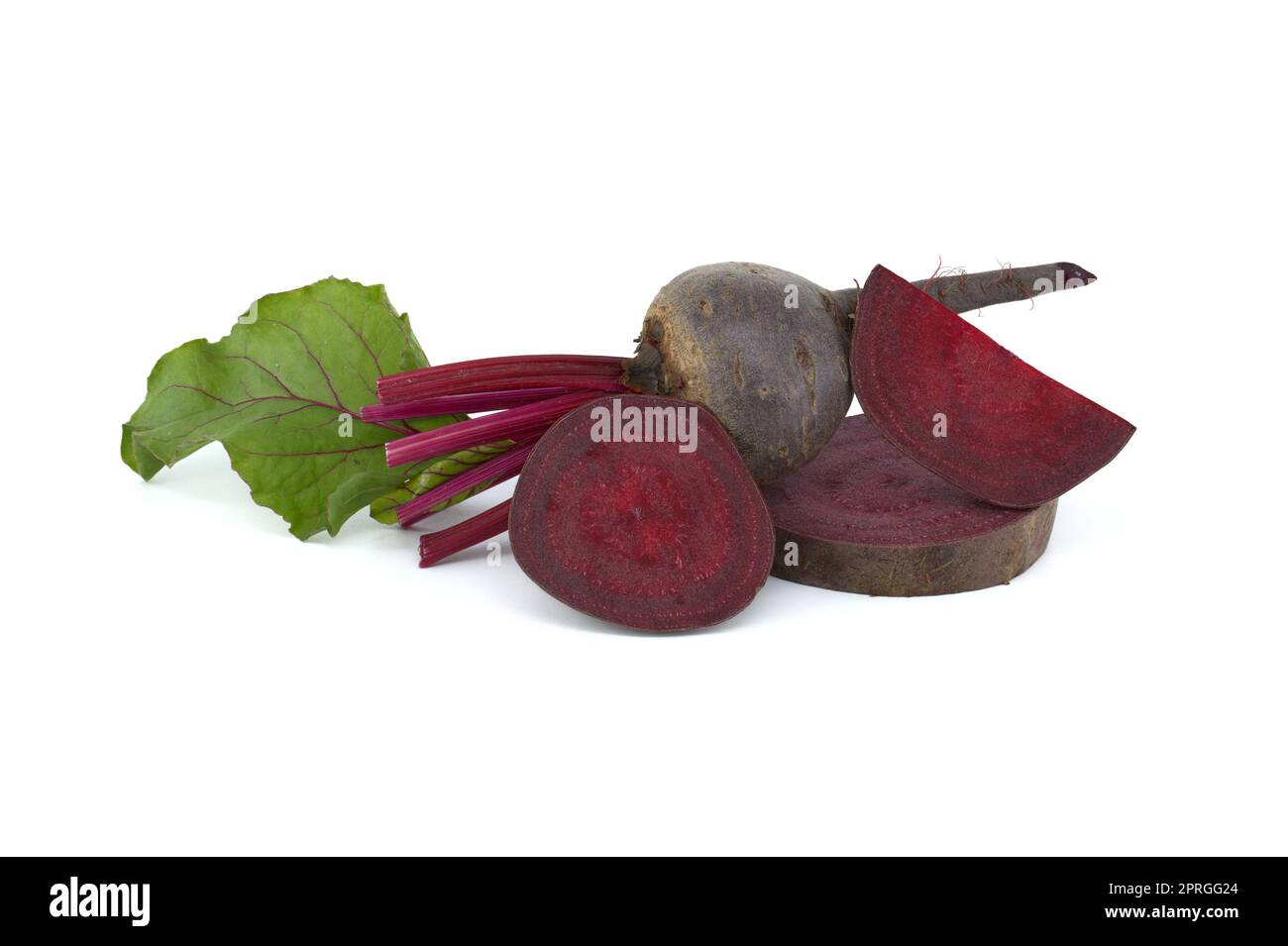 Sliced and whole fresh beetroot over white Stock Photo